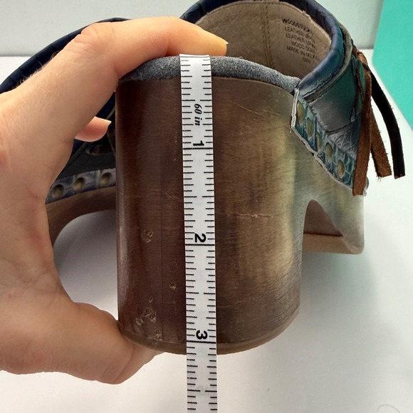 Freebird Woodstock Blue Croc Embossed Leather Wood Platform Clogs 7 Festival - Picture 7 of 10